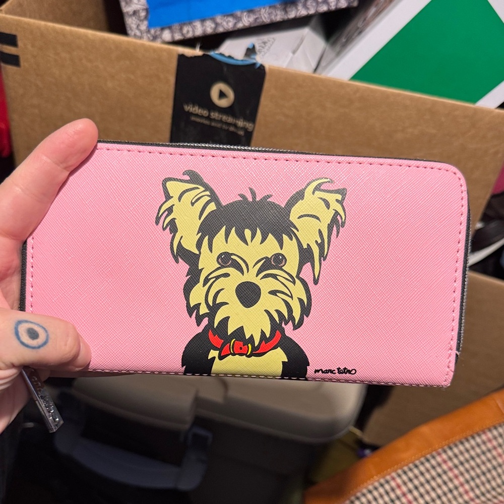 Pink Wallet with Dog Illustration